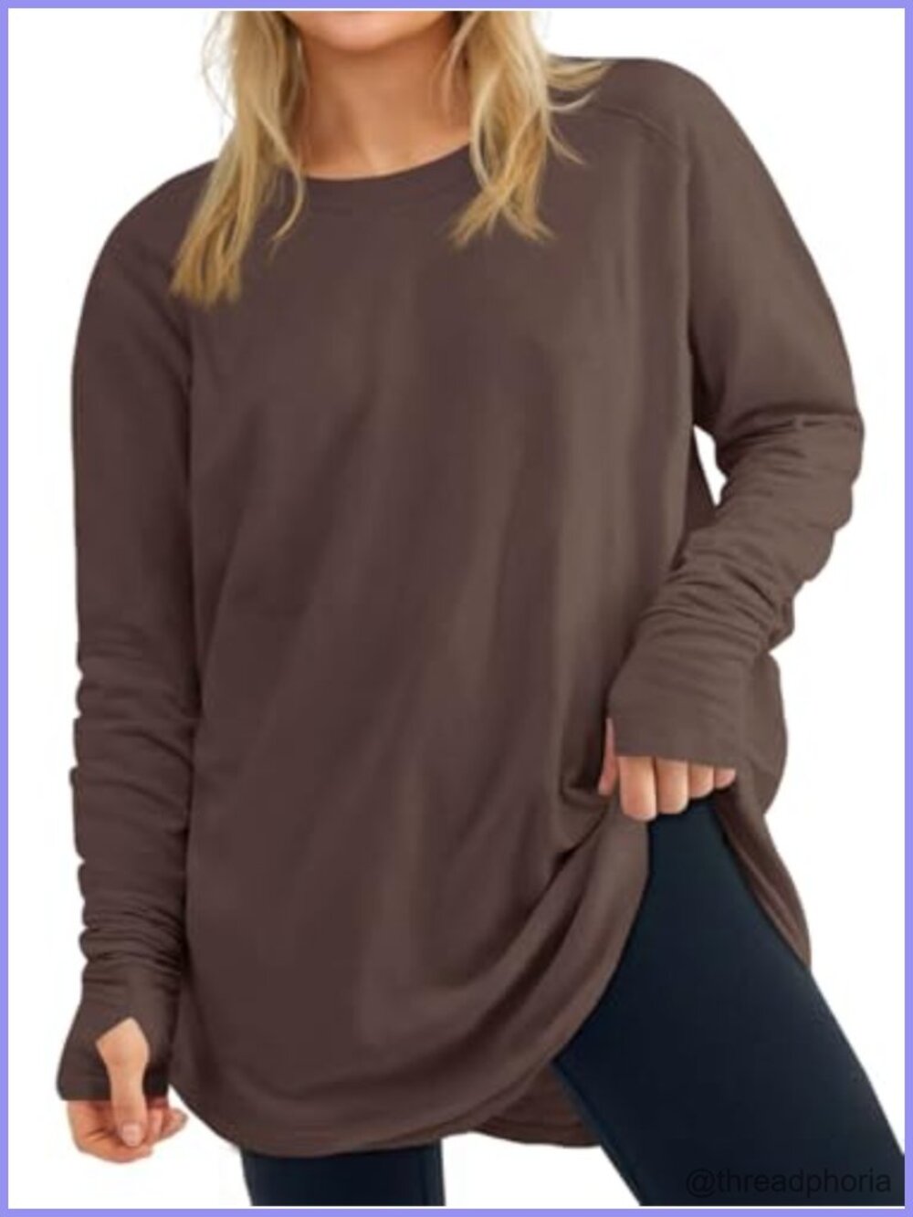 Plus Size Long Sleeve Tunic Top Crew Neck Oversized Fit T-Shirt Thumbholes